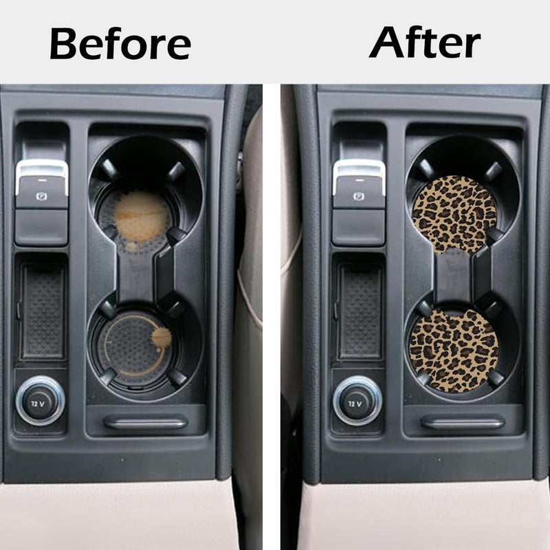 KARREAL 2 Pcs Car Cup Coasters, Brown Cheetah Print Universal Non-Slip Rubber Car Coasters for Cup Holders 2.75 inch, Car Interior Accessories for Women - Image 2